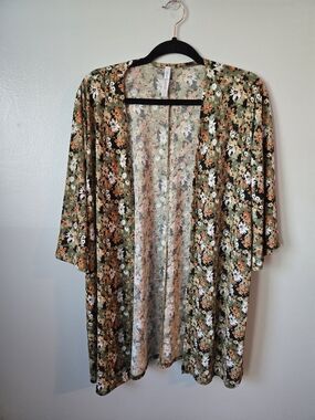 Dear Scarlett Floral Kimono Robe Olive Rust Boho Open Front Layering Large